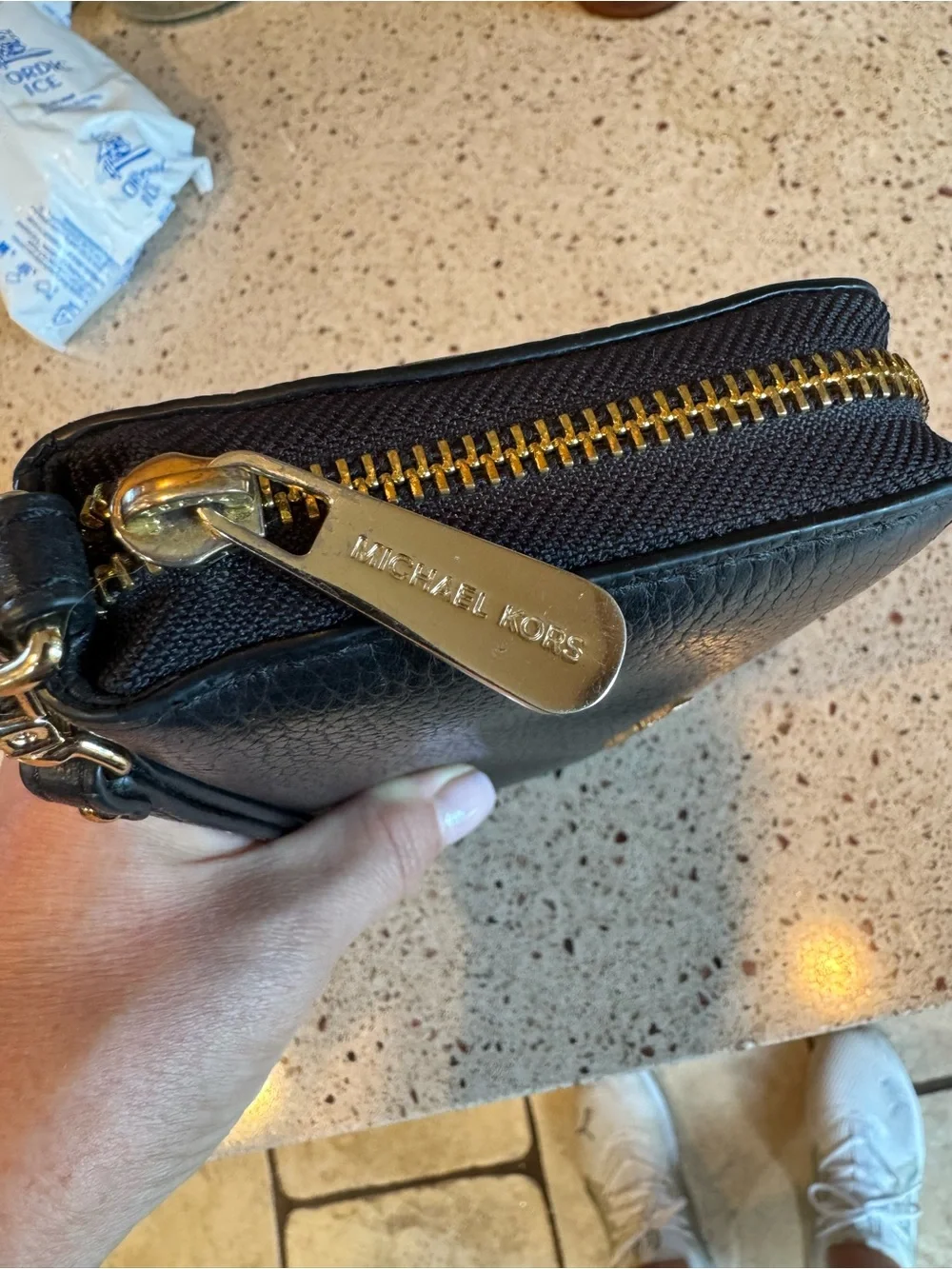 Michael Kors Black Pebbled Leather Wristlet Wallet with Gold Logo